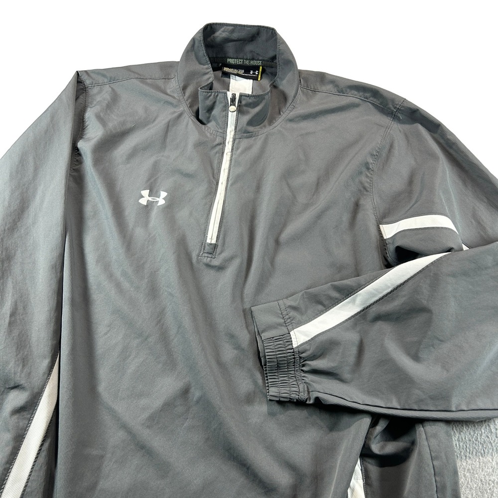 Under Armour Pullover Mens 2XL Gray Sport 1/4 Zip Loose Fit Side Stripe Logo